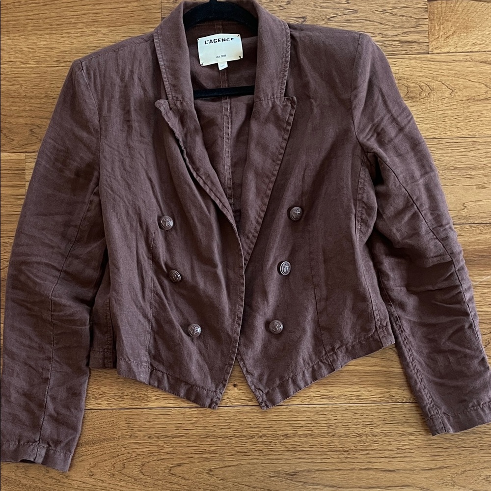 L'AGENCE Chocolate Double-Breasted Blazer
